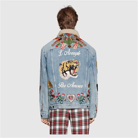 gucci denim patch jacket cheap|gucci denim jackets for men.